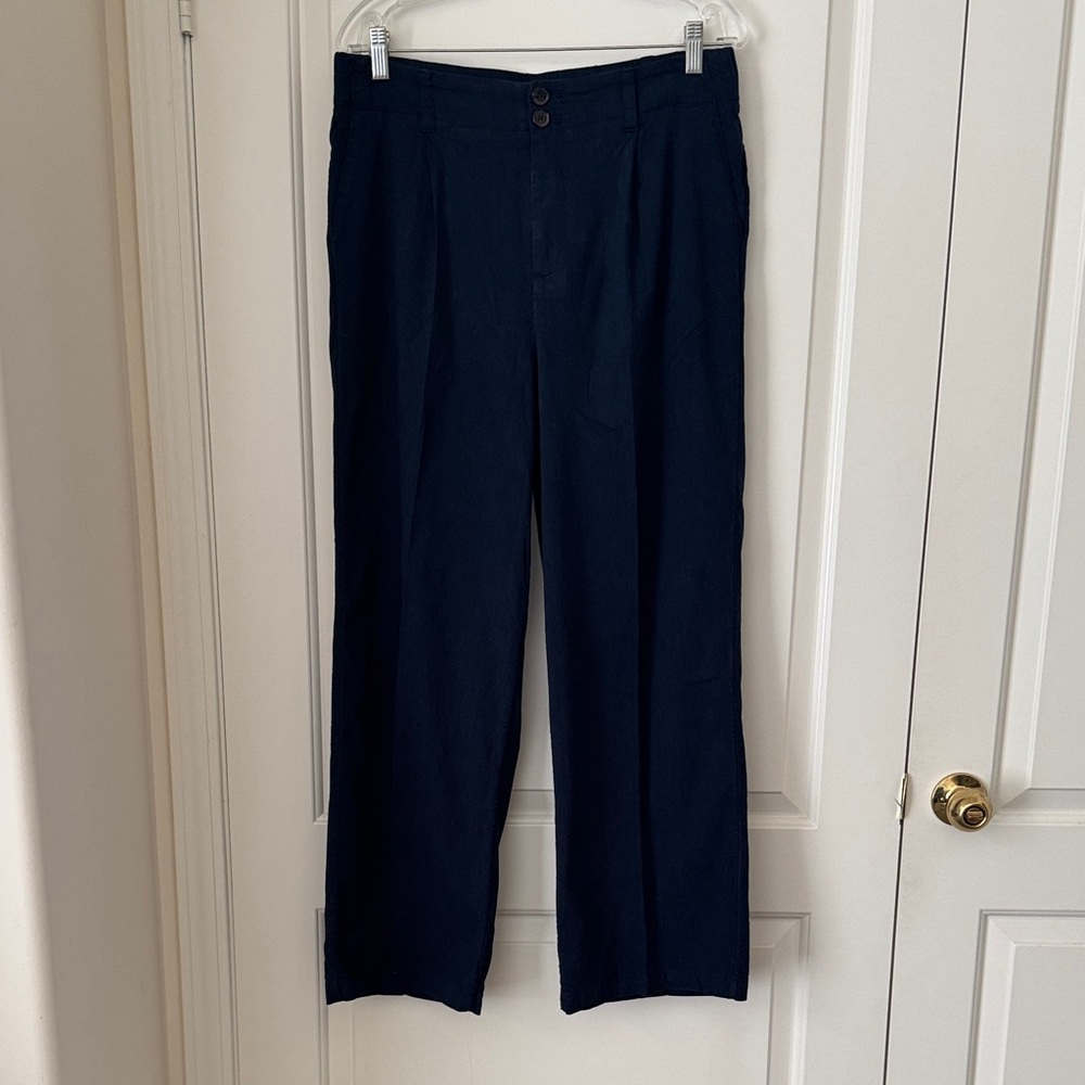 Women’s Navy Wide-Leg Linen Dress Pants